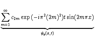 $\displaystyle \underbrace{\sum_{m=1}^{\infty} c_{2m} \exp{(-i \pi^2
(2m)^2)t} \sin(2m \pi x)}_{\psi_g(x,t)}$