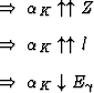 \begin{Folgerungen}
\item $\alpha_K \uparrow \uparrow Z$ \item $\alpha_K \uparrow \uparrow l$ \item $\alpha_K \downarrow E_\gamma$ \end{Folgerungen}